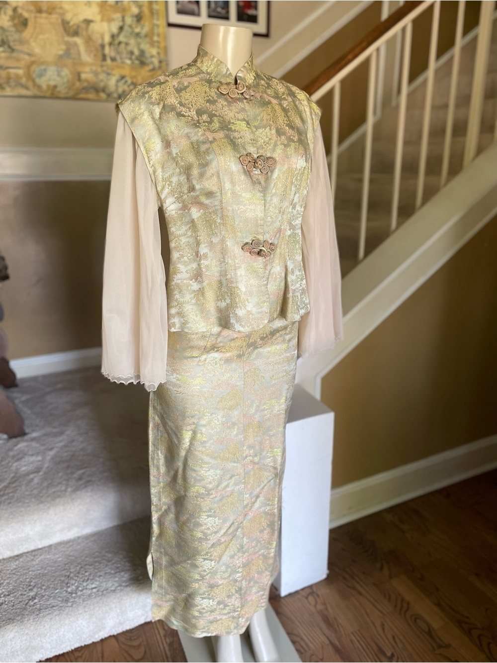 Victoria Royal Long Skirt Suit Women 6 Asian Jacquard Formal VTG Brit Hong Kong